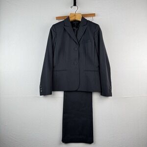 Anne Klein Women's 6 Pant Suit Two Piece Set Black Off-white Pinstripe Leg=10"